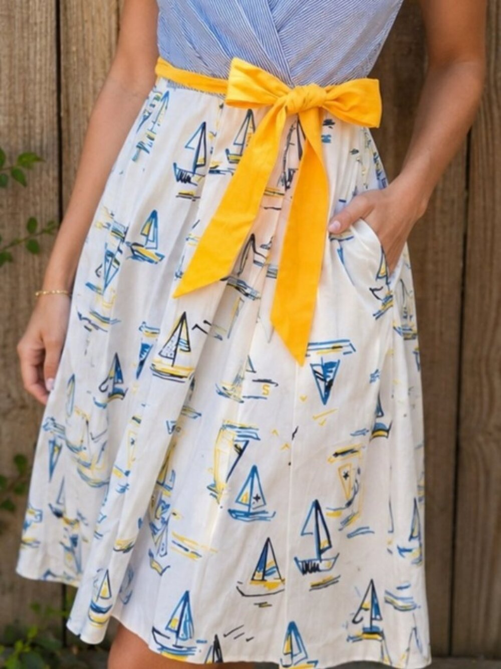 Chetta B Sleeveless Sailboat Nautical Fit & Flare Blue Dress.  Sz 14. - Picture 2 of 3